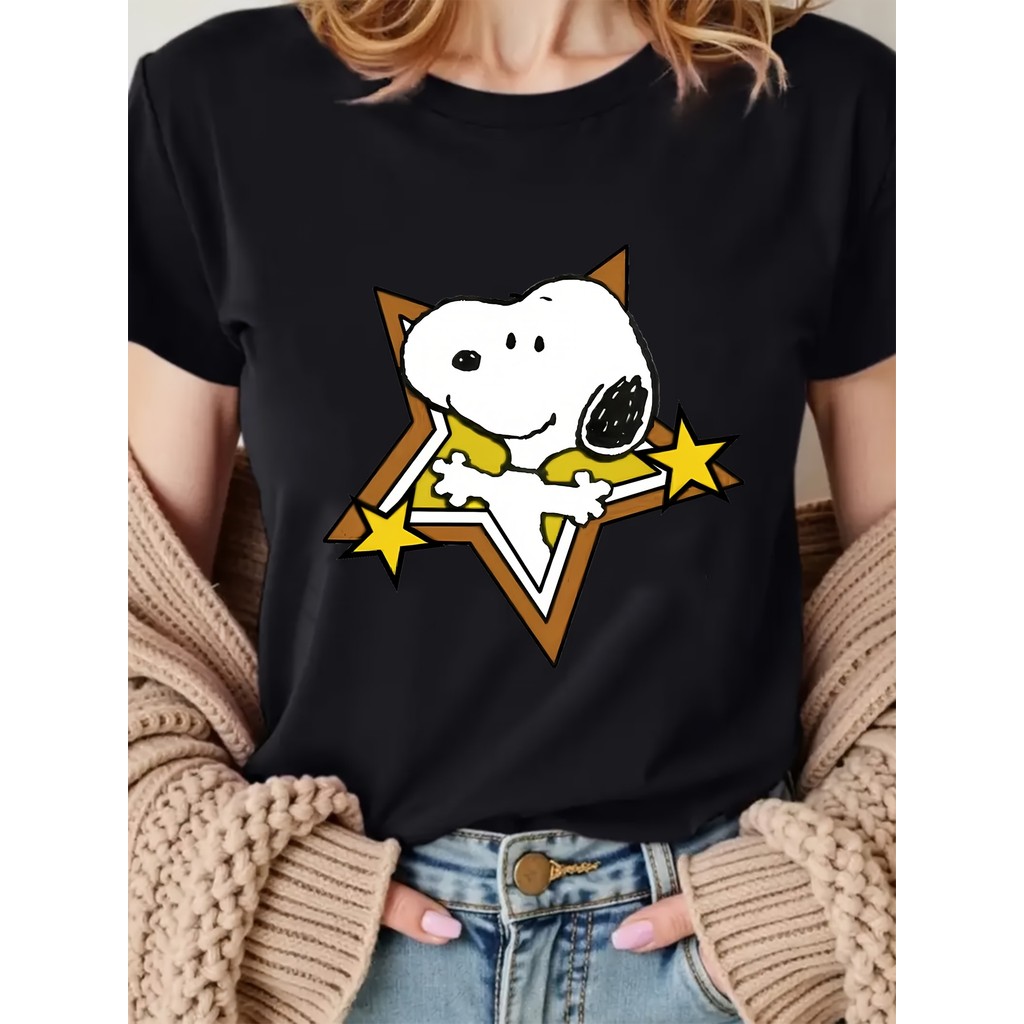 BR Moonlight Camiseta Feminina Snoopy Woodstock Charlie Brown Personagens Icônicos Estampada Confortável Nostálgica