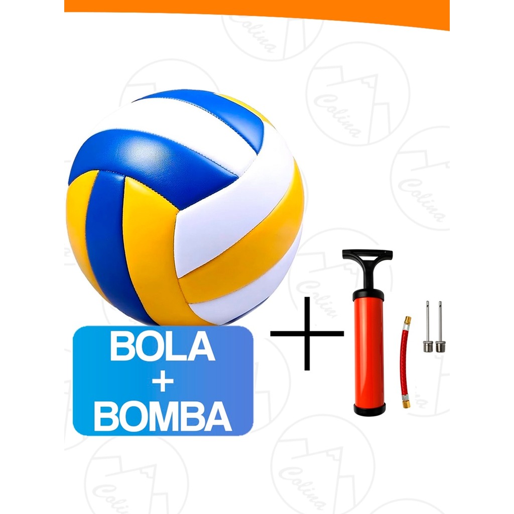 Bola de Volei + Bomba de Encher Ar Quadra Praia Areia Voleibol 22cm Profissional Costurada