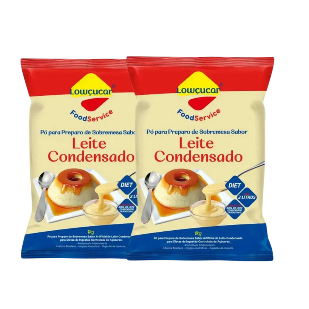 Kit com 2 Pó preparo Sobremesa de Leite Condensado  Zero Adição de Açúcar, 1kg Lowçucar Food Service