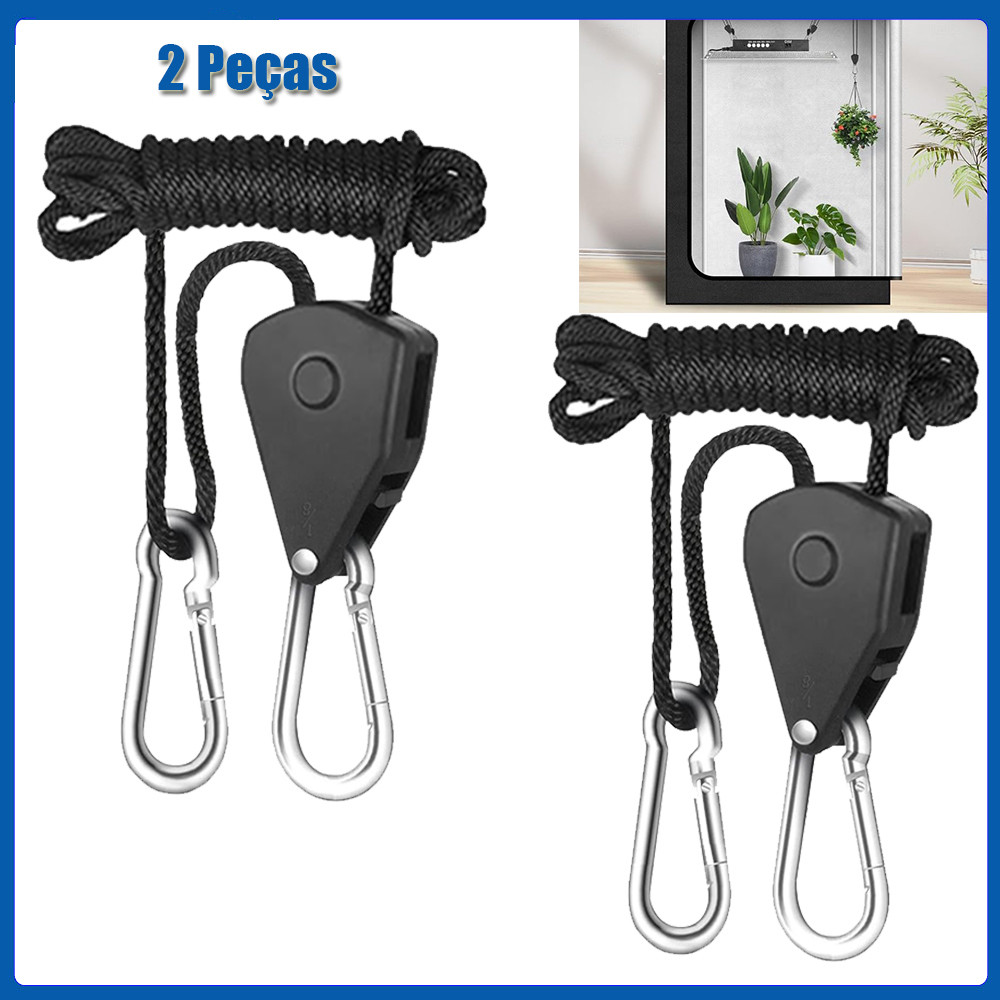 2 Peças Polia catraca corda cabide tenda corda bungee cabo tensor configuração rápida com mosquetão corda de vento