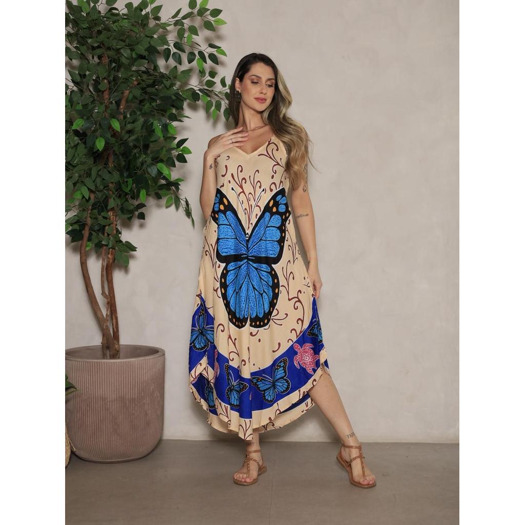 VESTIDO INDIANO TRAPEZIO ESTAMPAS em Oferta na Shopee