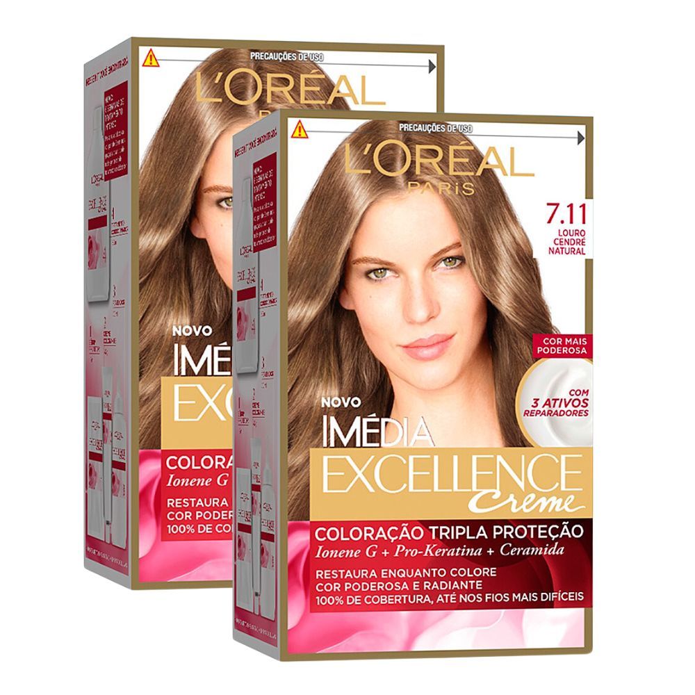 Kit 2 Tintura Creme Imédia Excellence L'oréal Louro Cendre Natural 7.11 Kit em Oferta na Shopee