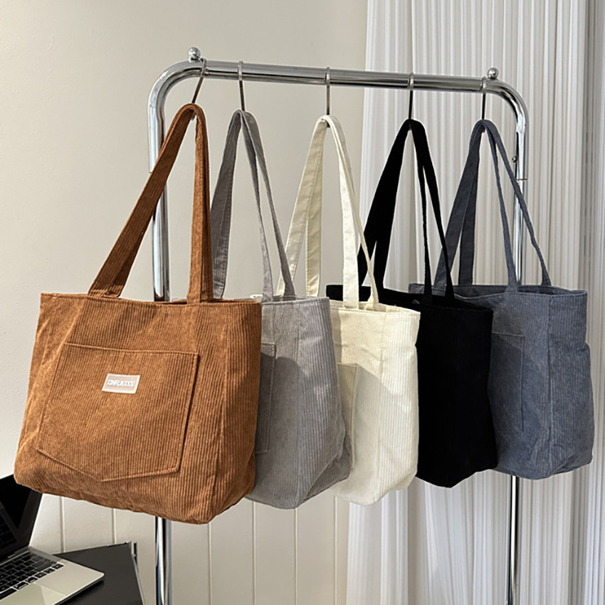 Bolsa De Trabalho Feminina Tote De Veludo Cotelê Bolsa De Ombro De Grande Capacidade Bolsa de estudante em Oferta na Shopee