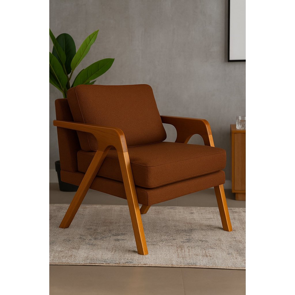 Poltrona Decorativa Braço de Madeira Linho Mona Terracota em Oferta na Shopee