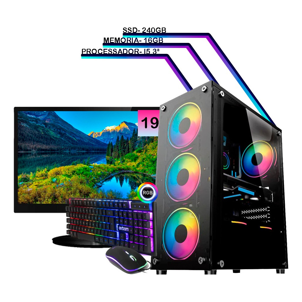 Pc Gamer Barato Intel I5 8gb Ssd 240gb Monitor Wi-fi E Kit gamer