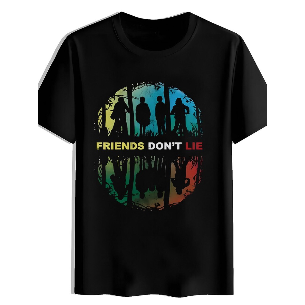 Camiseta Masculina Friends Dont Lie Silhueta Colorida Estampada Preta Confortável Divertida Estilosa Verão