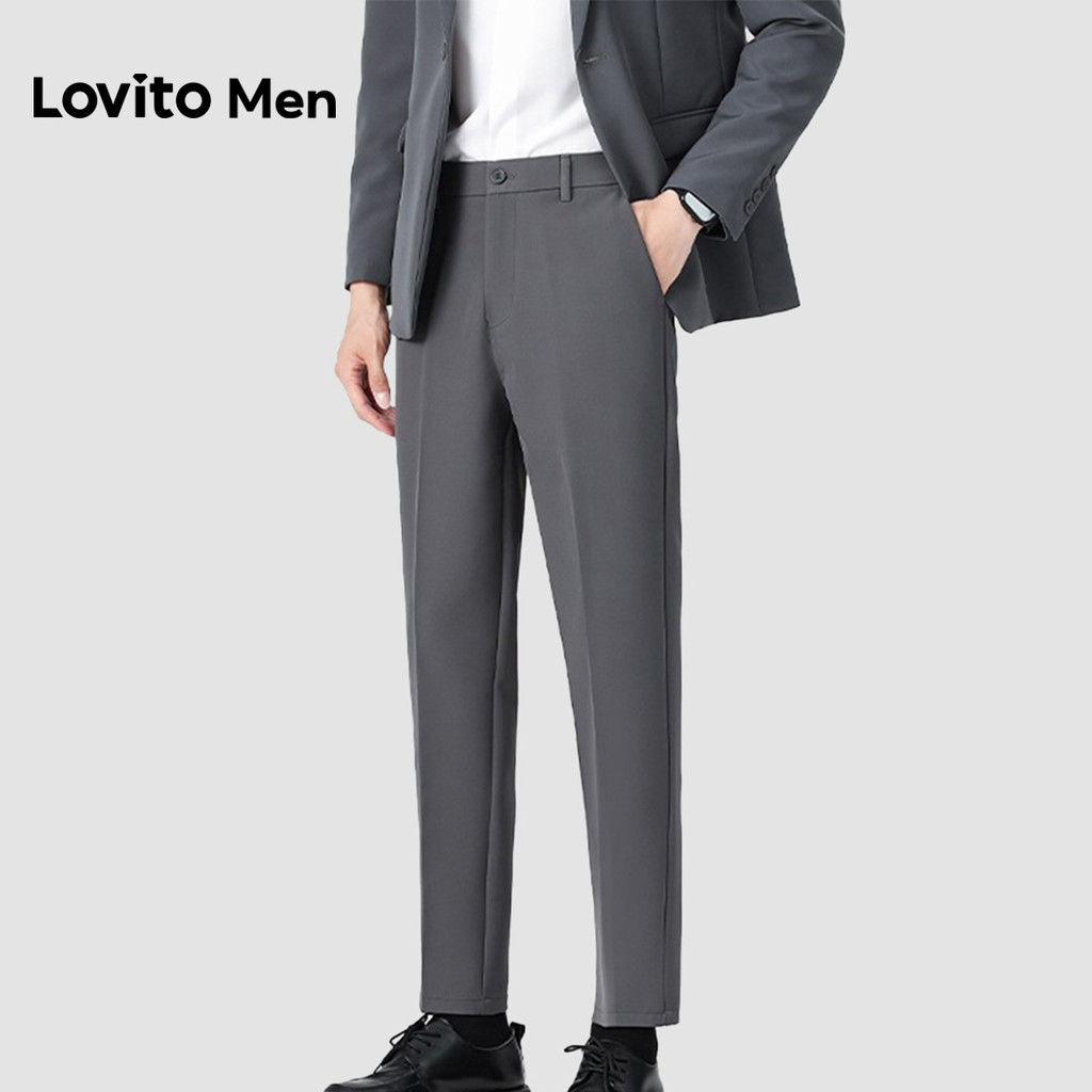 Lovito Calça de Terno Casual Masculina Bolso Botão Primavera/verão Cinza escuro LNE127063 em Oferta na Shopee