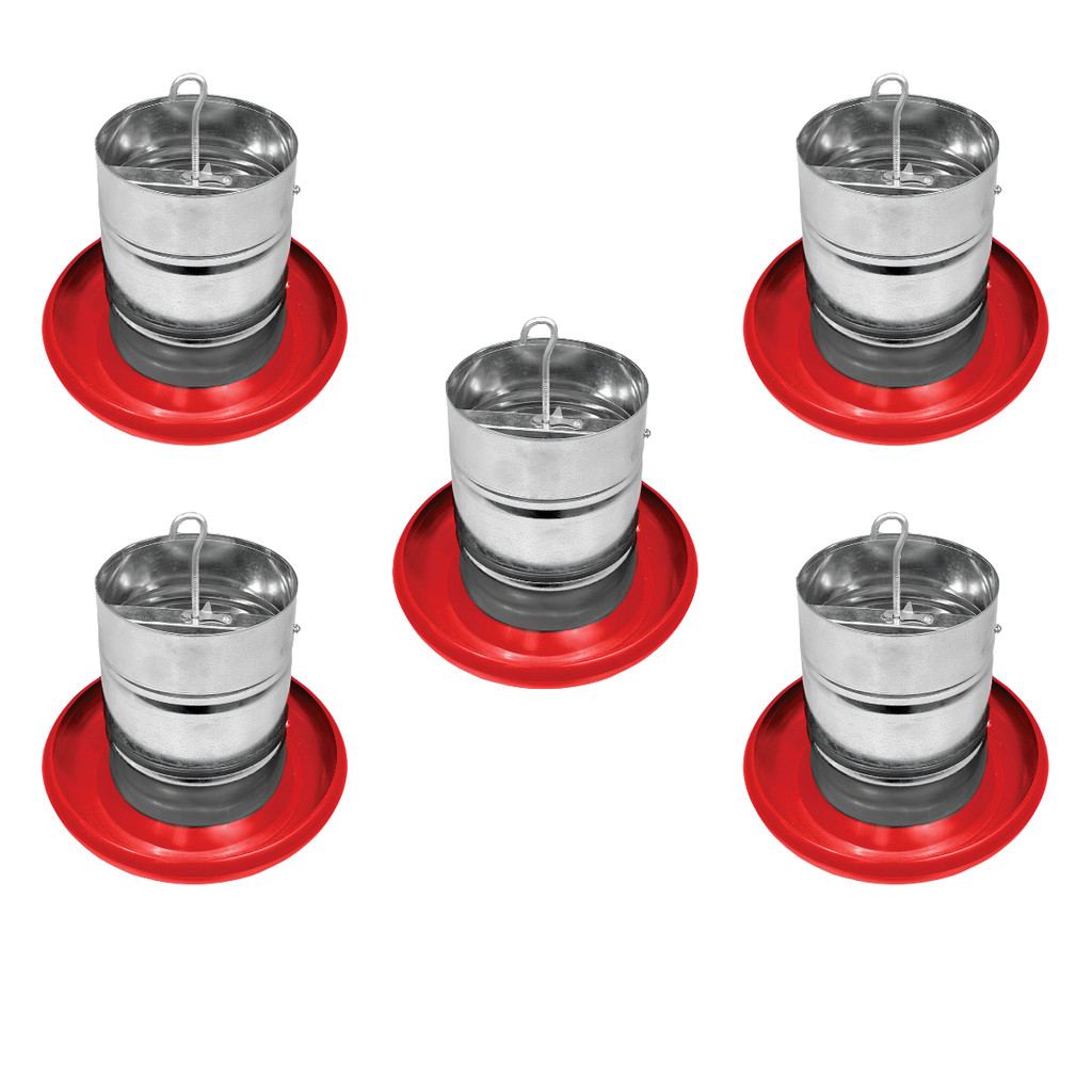 Kit 5 Comedouro Tubular 3kg p/ Frango Aves Galinha Faisão Prato Anti Desperdicio