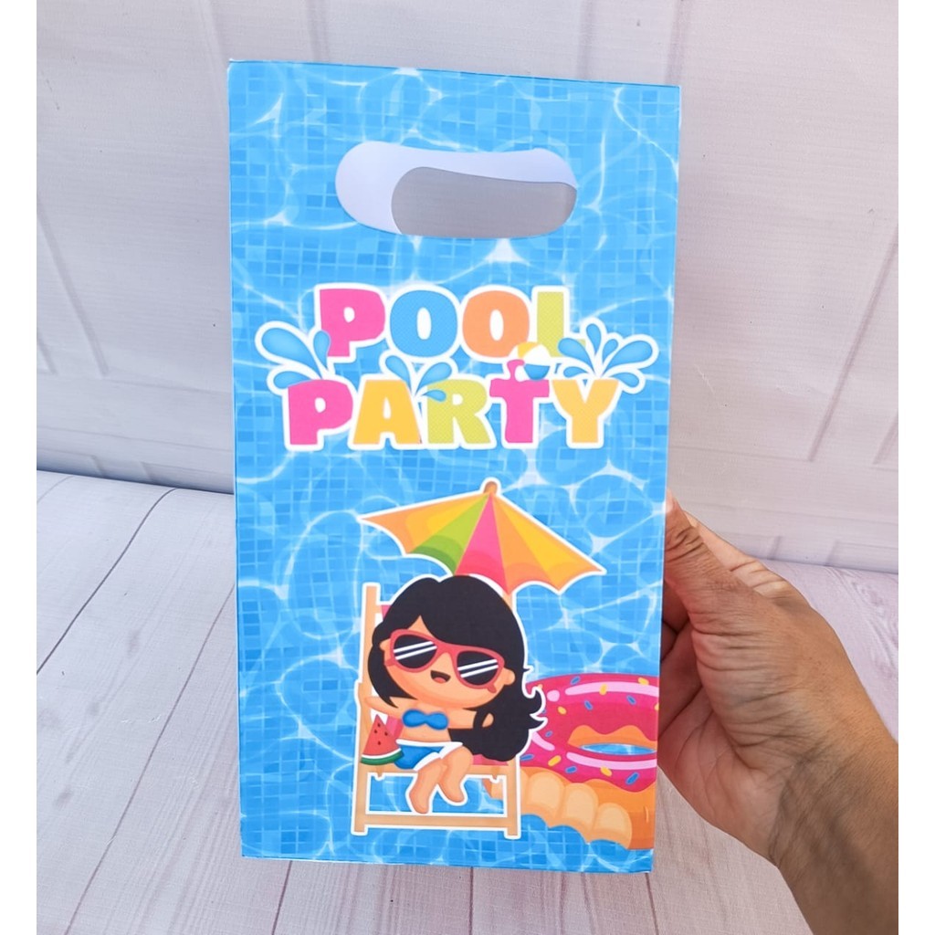 Sacolinhas POOL PARTY MENINA MORENA - Sacola para lembrancinha de aniversário infantil - Pegue e Monte