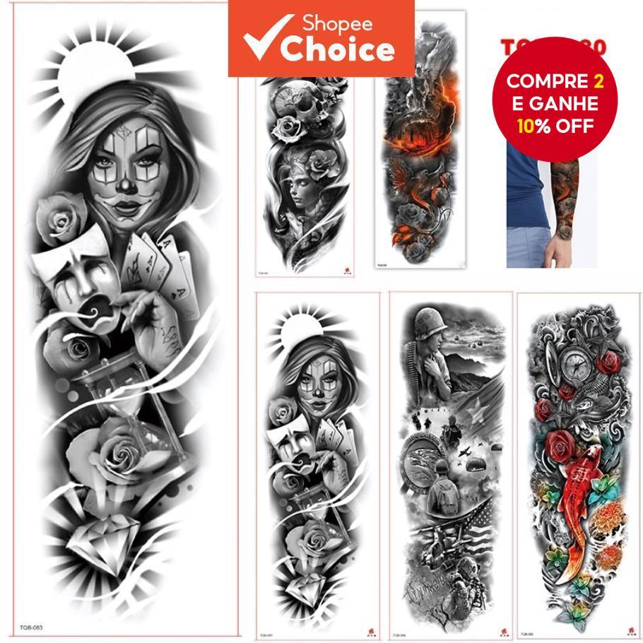 Tatuagem Temporária - Adesivo à Prova d'Água de Manga de Rosa, Arte Corporal Completa para Mulheres e Homens em Oferta na Shopee