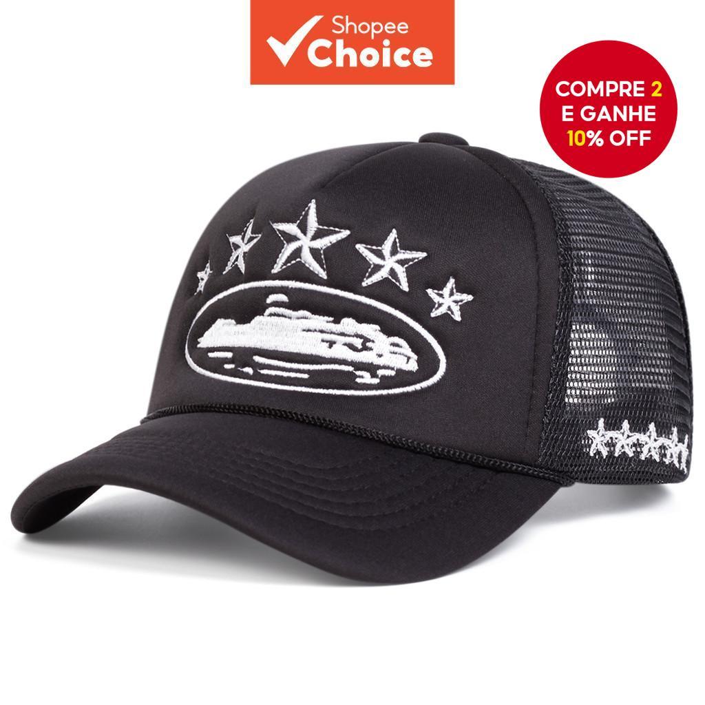 Boné de Beisebol Ajustável em Malha com Bordado de Estrela de Cinco Pontas Unissex – Acessórios de Viagem para Pesca, em Oferta na Shopee