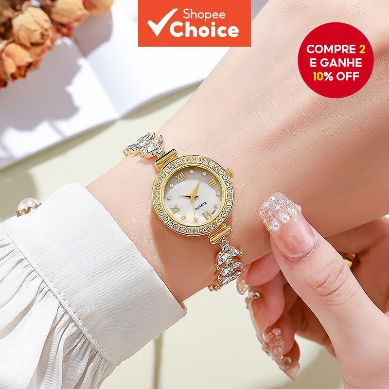 Relógio Feminino De Quartzo Com Pulseira De Zircônia Sereia Simulada Elegante Glamour Moda