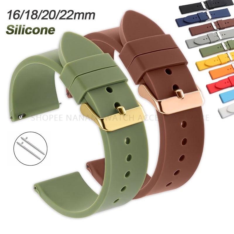 Pulseira De Relógio Esportivo De Silicone 16mm 18mm 20mm 22mm Colorida Macia À Prova D'água De Borracha Liberação Rápida em Oferta na Shopee