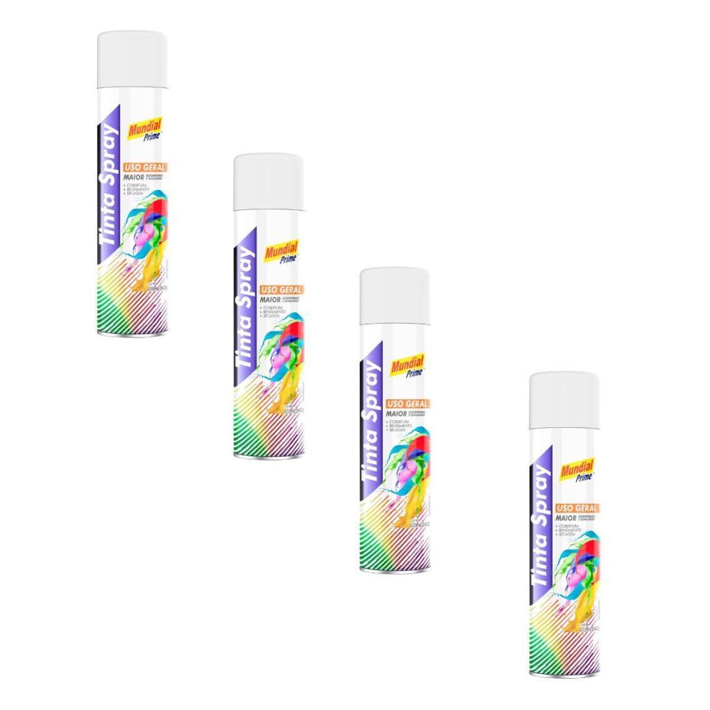 Kit 4 Tinta Spray Mundial Prime Branco Semi Brilhante – 400ml