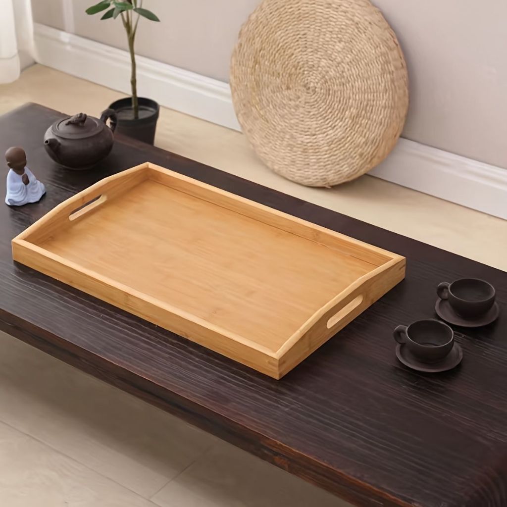 Oferta Bandeja Retangular De Bambu 46x33Cm E 40x28Cm Com Arco Ou Reto Alça Reta Decorativo em Oferta na Shopee