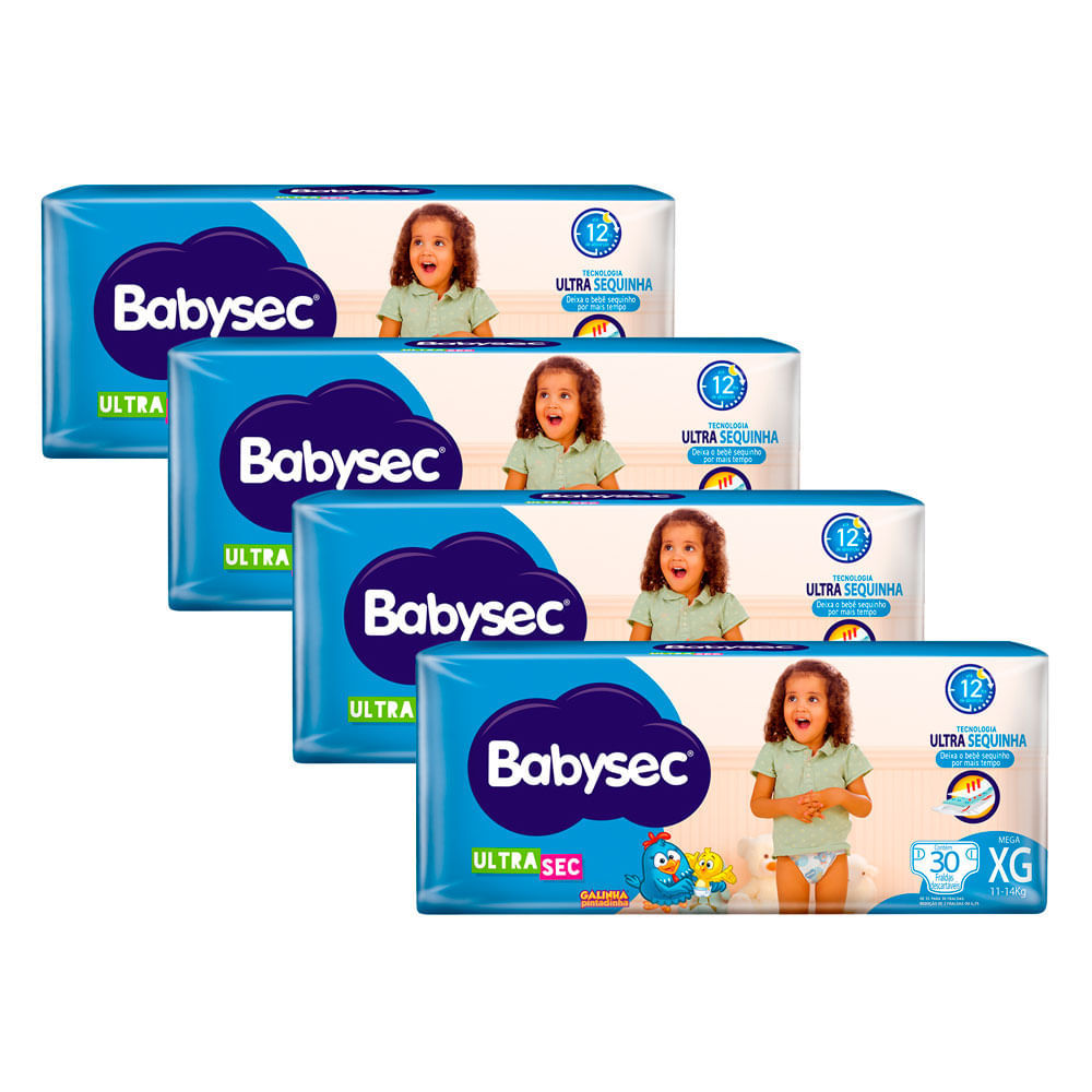Kit 4 Fralda Babysec Ultrasec Tamanho XG Pacote Mega 30 Unidades em Oferta na Shopee