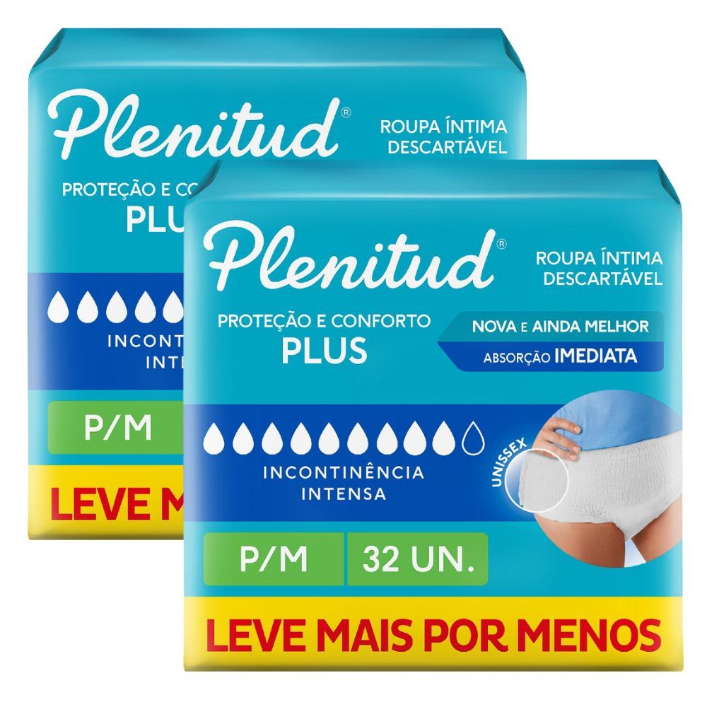 Kit 2 Roupa Íntima Plenitud Protect Plus Unissex Tamanho P/M 32 Unidades Leve Mais Por Menos em Oferta na Shopee