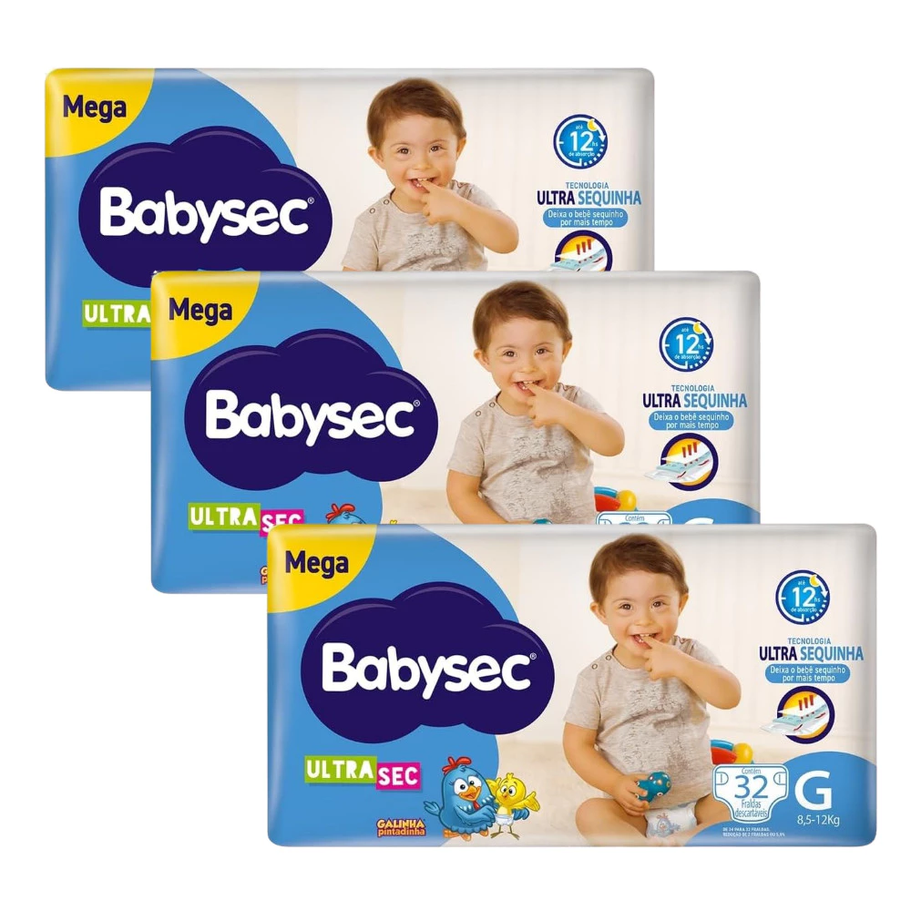 Kit 3x BabySec Ultrasec Mega G Galinha Pintadinha – 32 Unidades