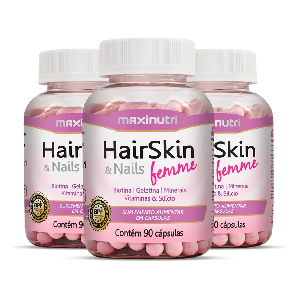 Kit 3 HairSkin & Nails Femme Biotina 90 Cápsula - Maxinutri