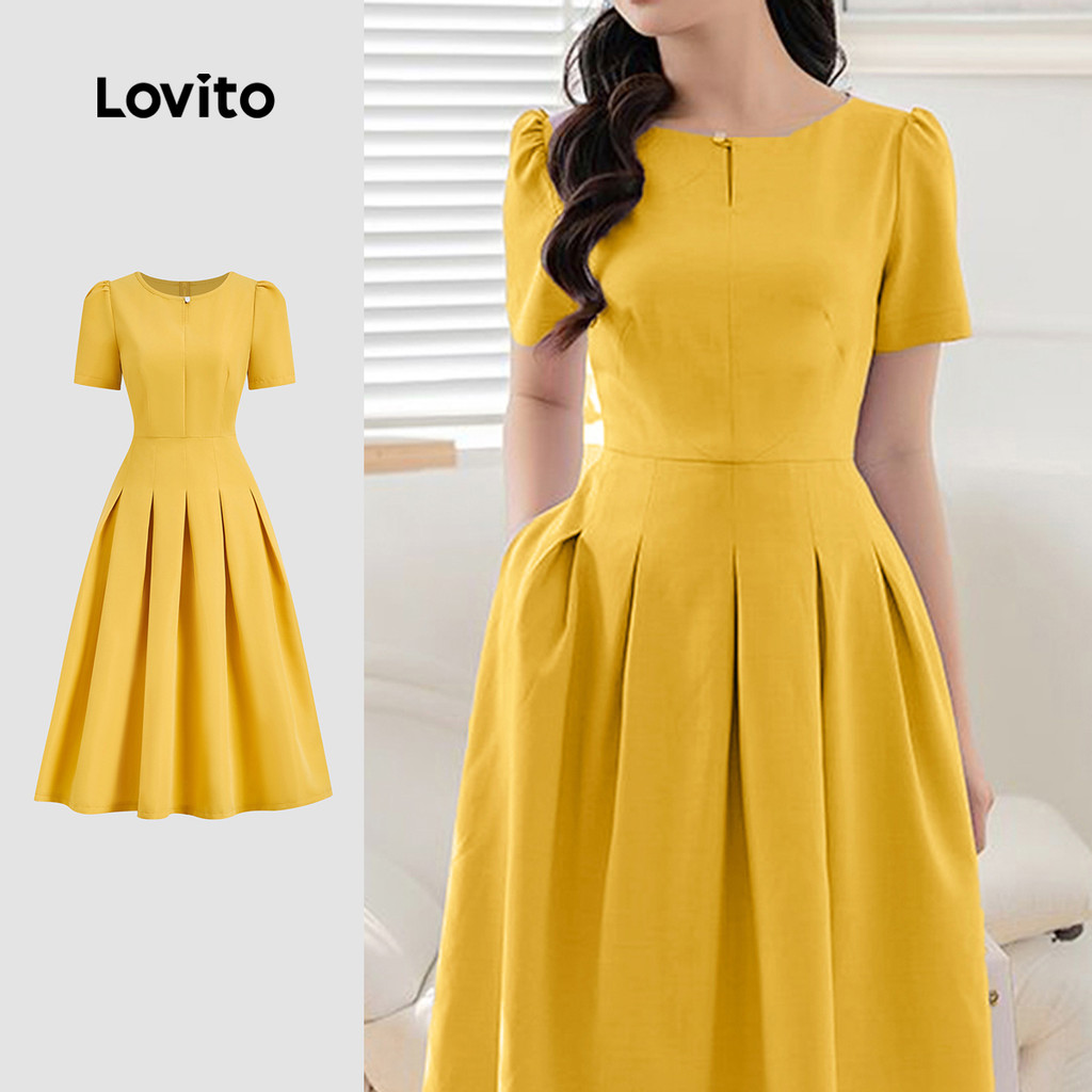 Lovito Vestido Elegante de Pregas para Primavera/verão para Mulheres L143ED393 em Oferta na Shopee