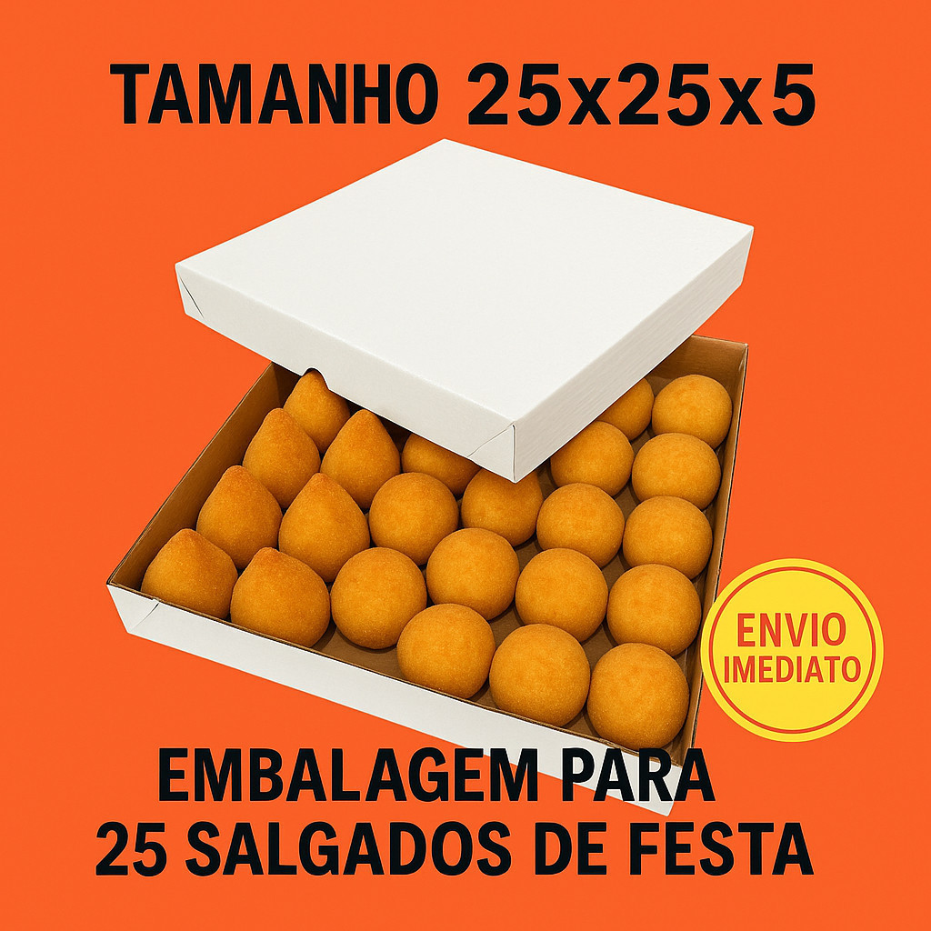 10 Caixa para 25 Salgados e Doces – Tampa e Fundo – Branco e Kraft – Envio Imediato – Festa e Confeitaria