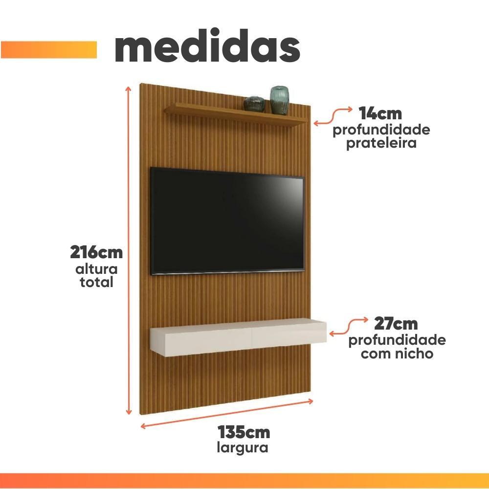 Detalhes do Painel Para Tv Até 55 Polegadas Ripado Impressão 3D Egeo Com Nicho 1,35m Cedro Off White EDN