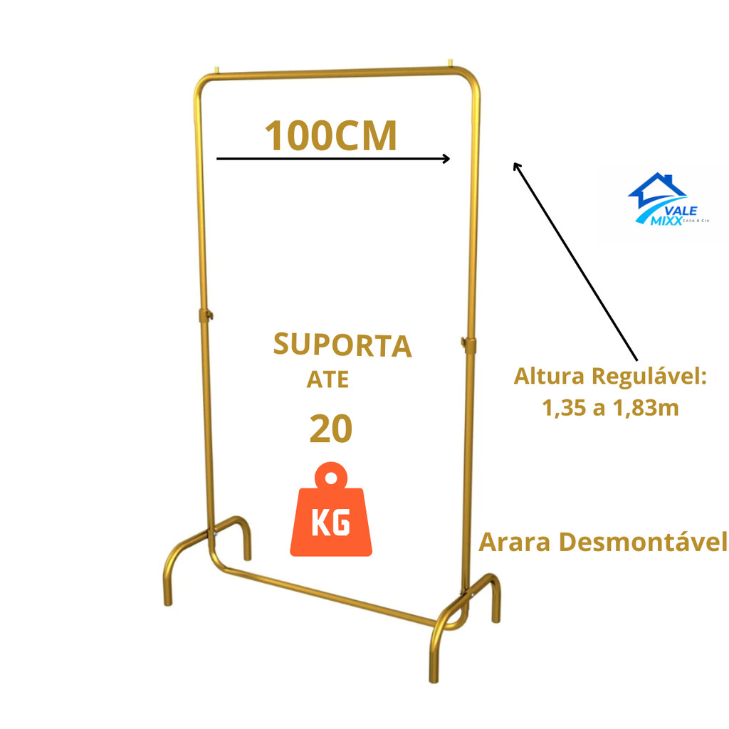 Arara De Roupa Cabideiro De Chao Desmontavel  100CM - Loja OU Closet Várias Cores