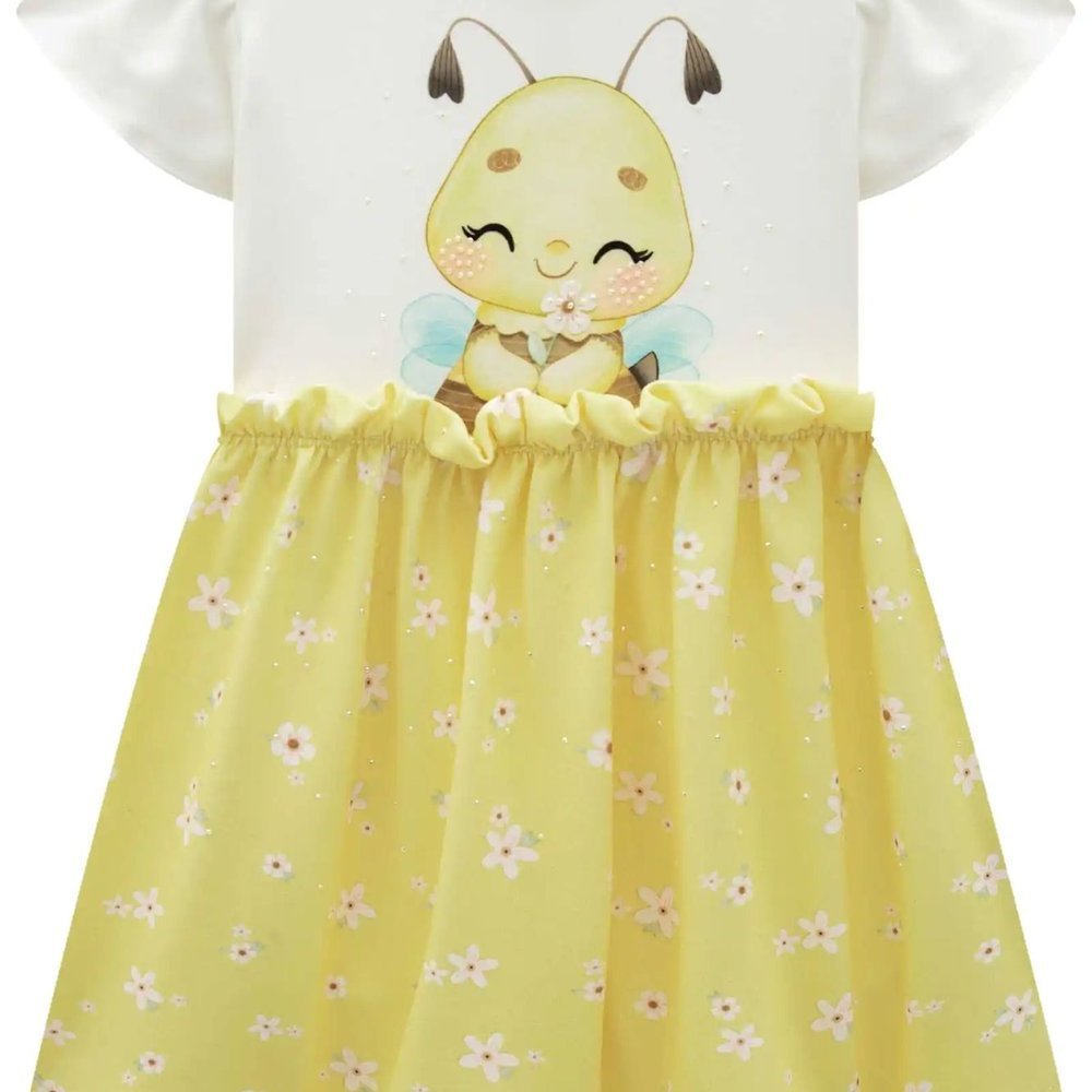 Vestido Baby Verão Amarelo Abelhinha com Bolsa - INFANTI