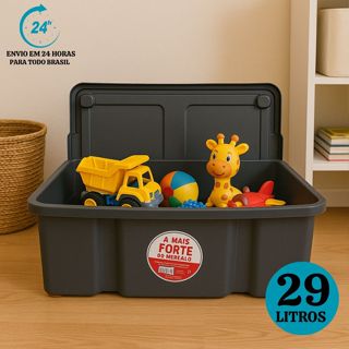 Caixa Organizadora 29L Tampa e Trava Cesto Container Grande Brinquedos Ferramentas Multiuso em Oferta na Shopee