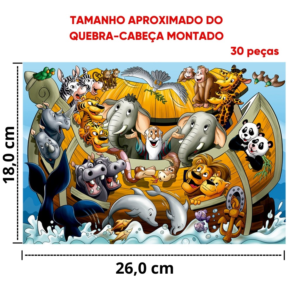 QUEBRA CABEÇA ARCA DE NOÉ 30 PEÇAS GROW PUZZLE PARES ANIMAIS BICHO BÍBLIA MAR NAVIO JESUS FAMÍLIA — imagem 2 de 2