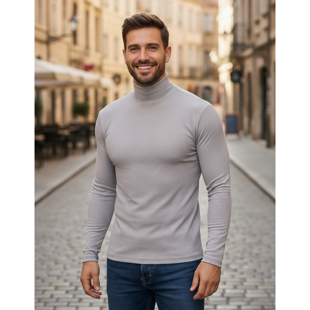 Camiseta Manga Longa Masculina Gola Alta  Blusa Colada