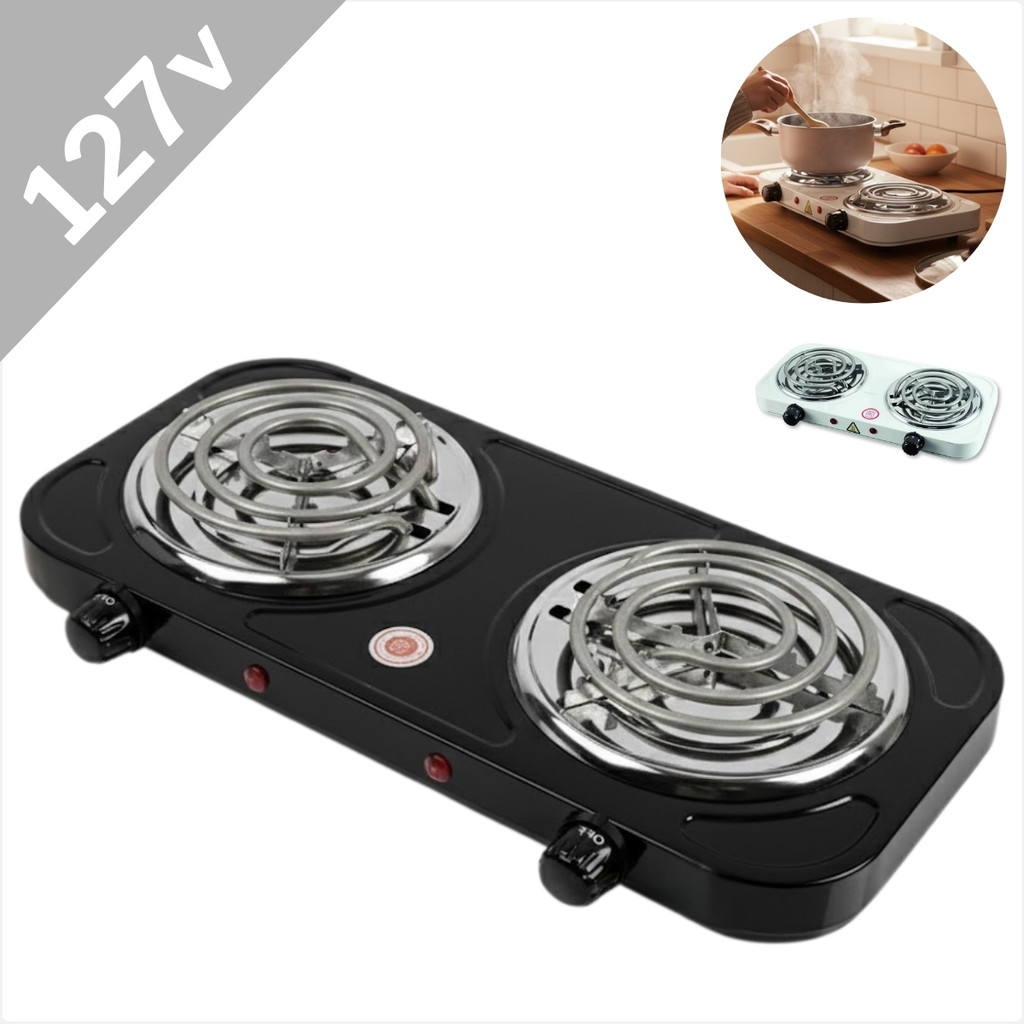 Mini Fogão Elétrico Portátil 2 Bocas Espiral 127V Cooktop De Mesa Aquecedor Fogareiro Camping