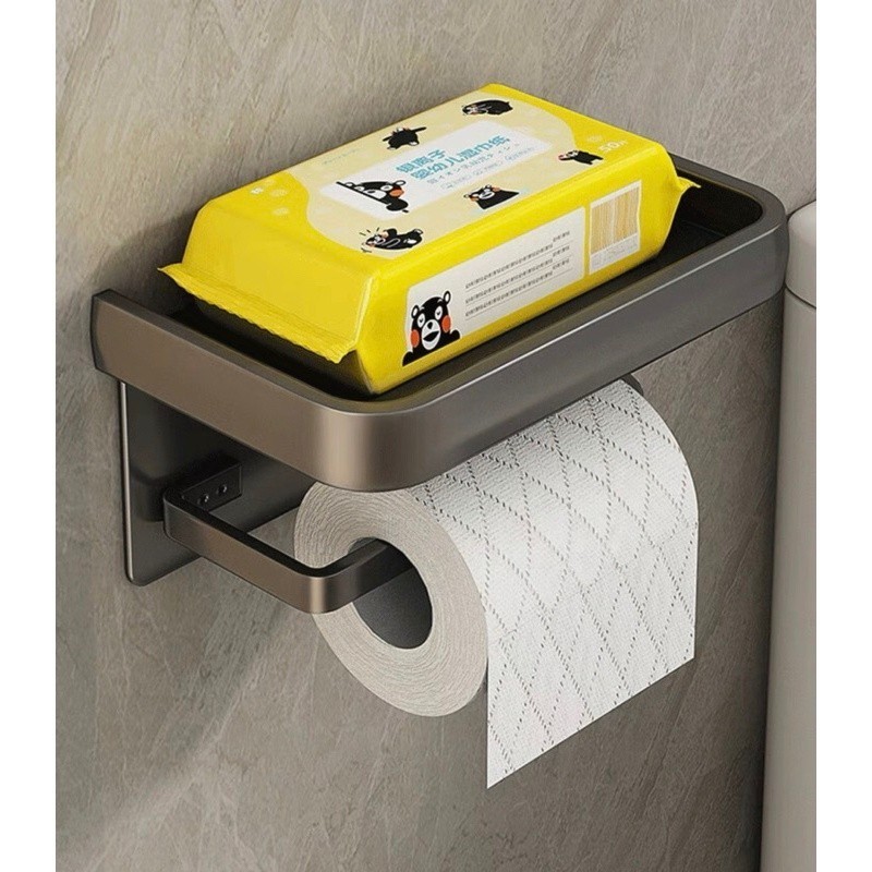Suporte Banheiro Porta Papel Higiênico Preto de Parede com Prateleira para Celular e Acessórios em Oferta na Shopee