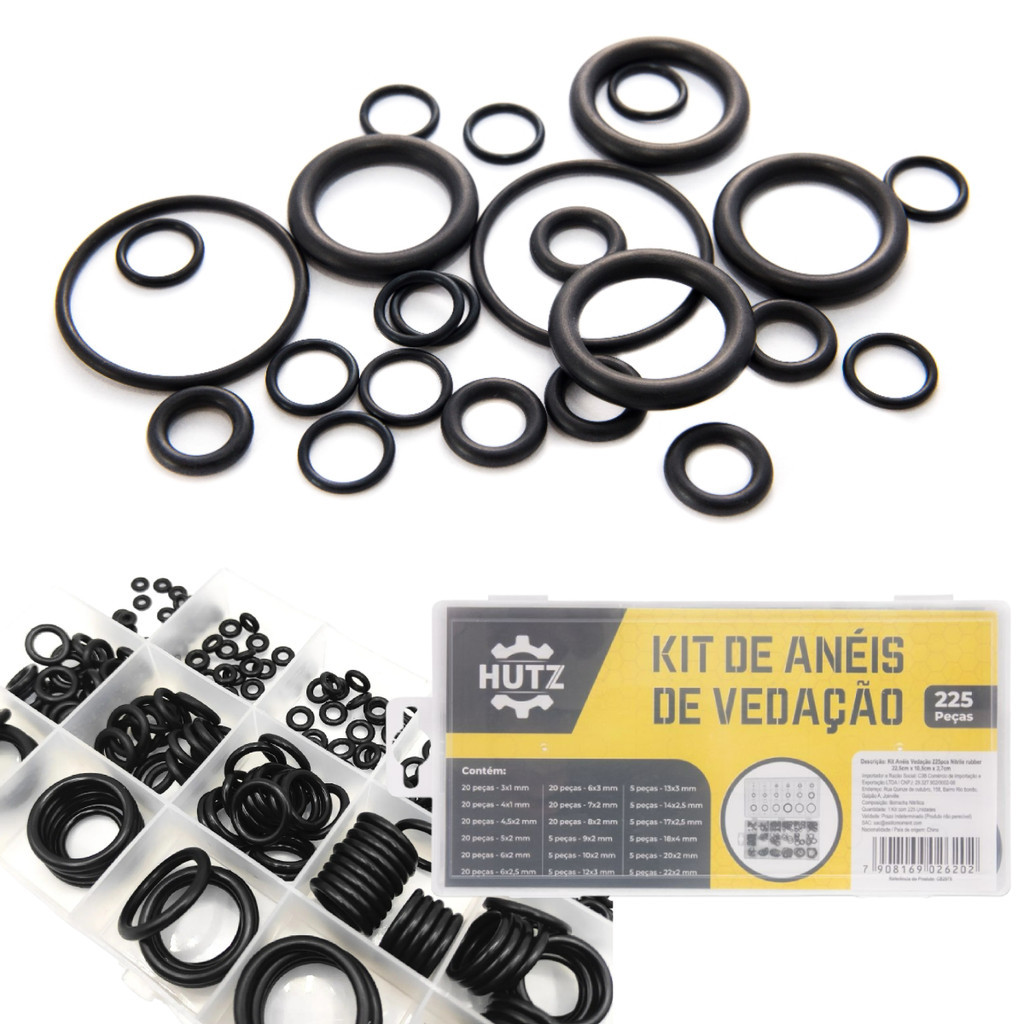 Kit 225 Peças Anel de Vedação Borracha Nitrílica O-Ring com Diversos Tamanhos para Torneiras e Reparos em Oferta na Shopee