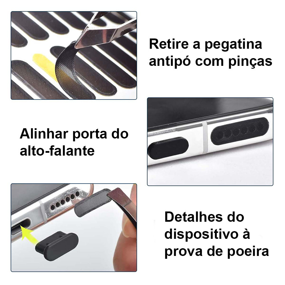 Kit 22peças Protetor de entrada Tipo C anti poeira Tampa proteção celular e notebook Preto