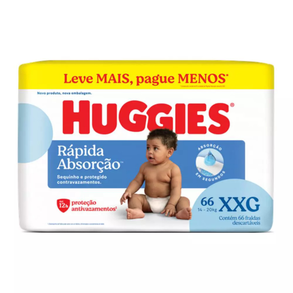 Fralda Descartável  Huggies Rápida Absorção - Tamanho XXG- Com 66 Unidades em Oferta na Shopee
