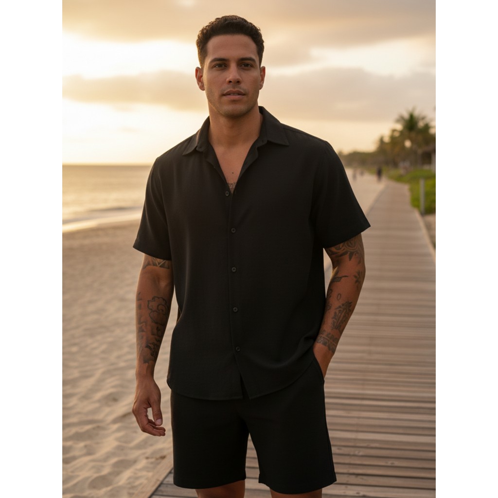 Conjunto Masculino Praia Réveillon Ano Novo Social Bermuda Camisa Florida Masculina Social Slim