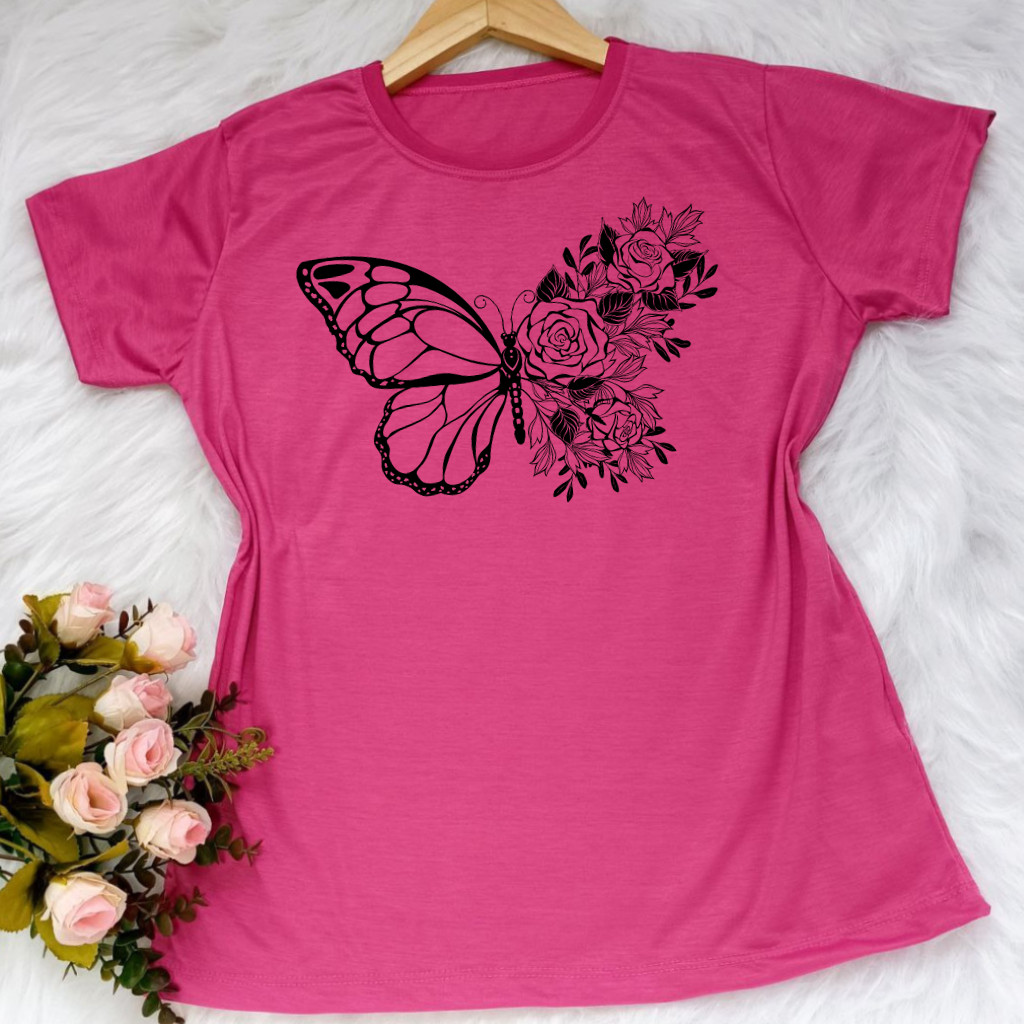 Linda T-shirt Camiseta camisa blusa t shirt feminina borboleta com e sem pedrarias Blusa Unissex Postagem Imediata