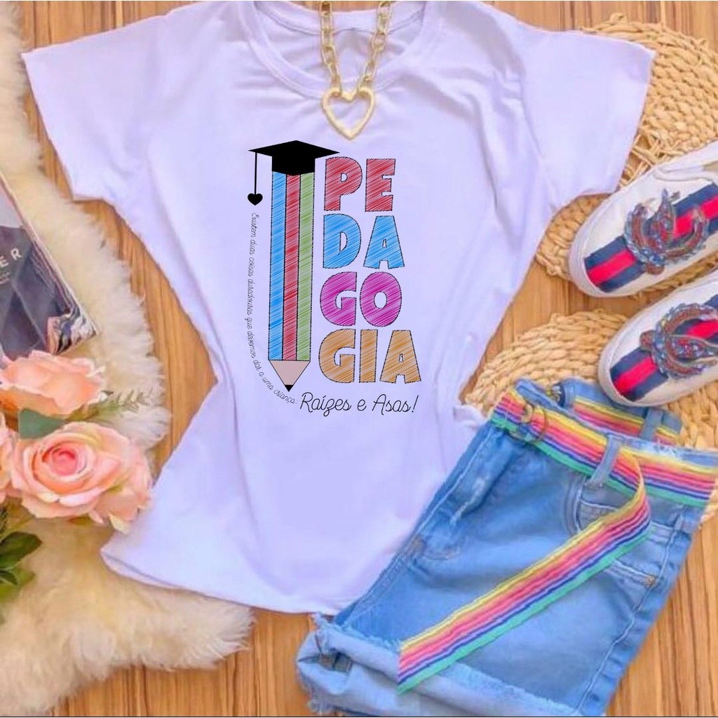 Camiseta Camisa t-shirt Blusa  camiseta Profissão PEDAGOGIA LÁPIS Blusa Algodão Envio Imediato