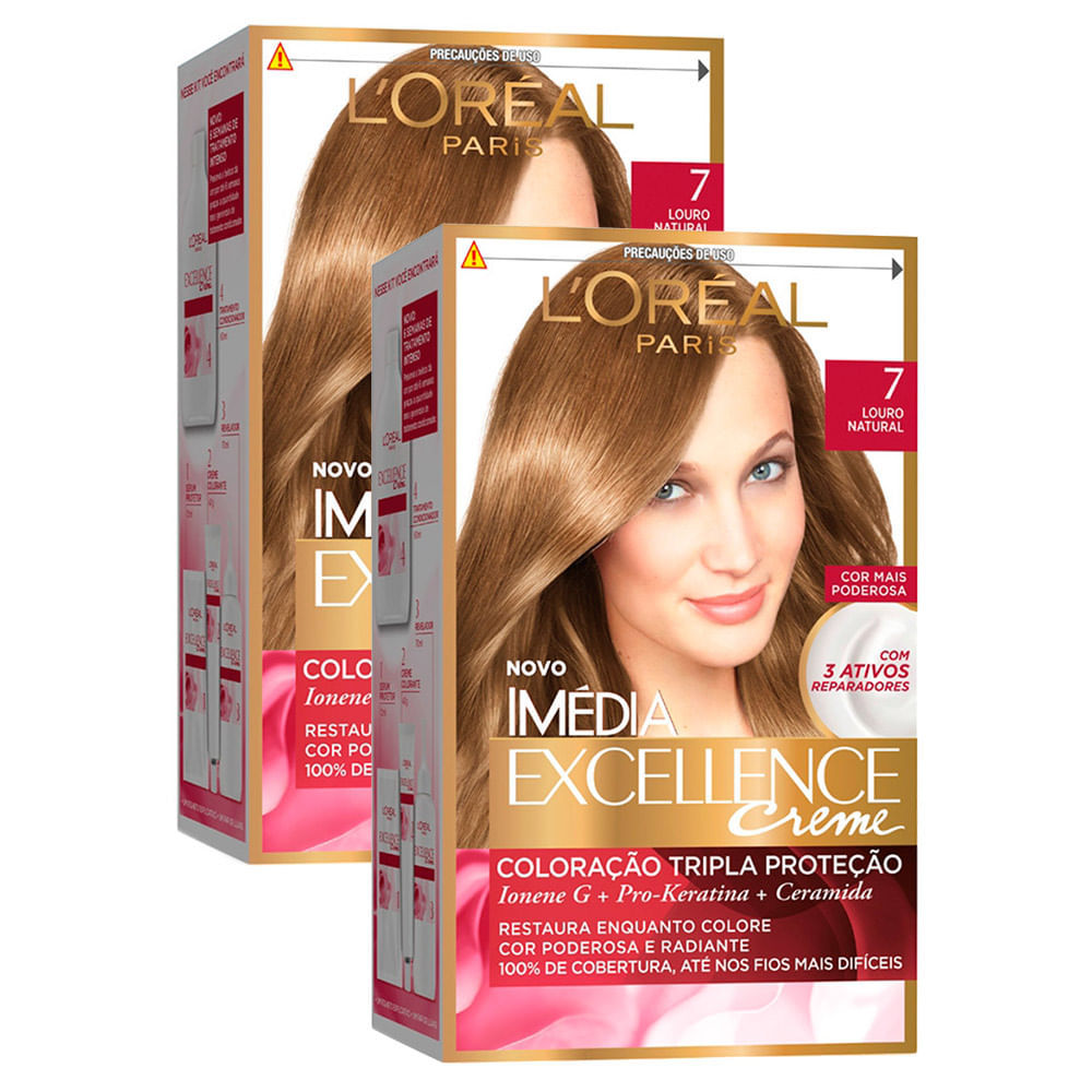 Kit 2 Tintura Creme Imédia Excellence L'oréal Louro Natural 7 Kit em Oferta na Shopee