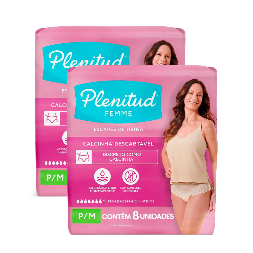 Kit 2 Roupa Íntima Plenitud Femme Tamanho P/M com 8 Unidades