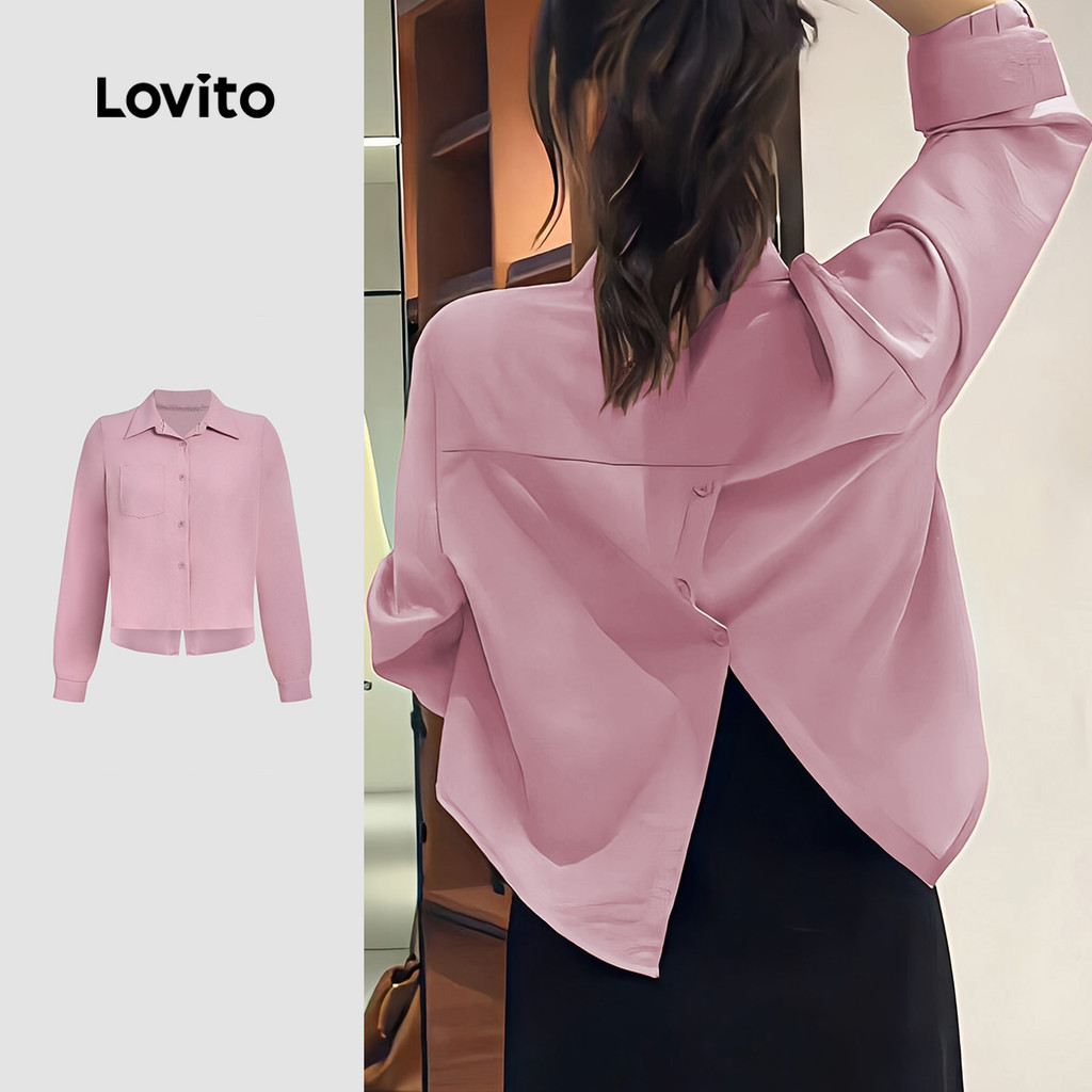 Lovito Blusa Casual Rosa Com Fenda Nas Costas E Botões Primavera/verão Para Mulheres L158ED359 em Oferta na Shopee