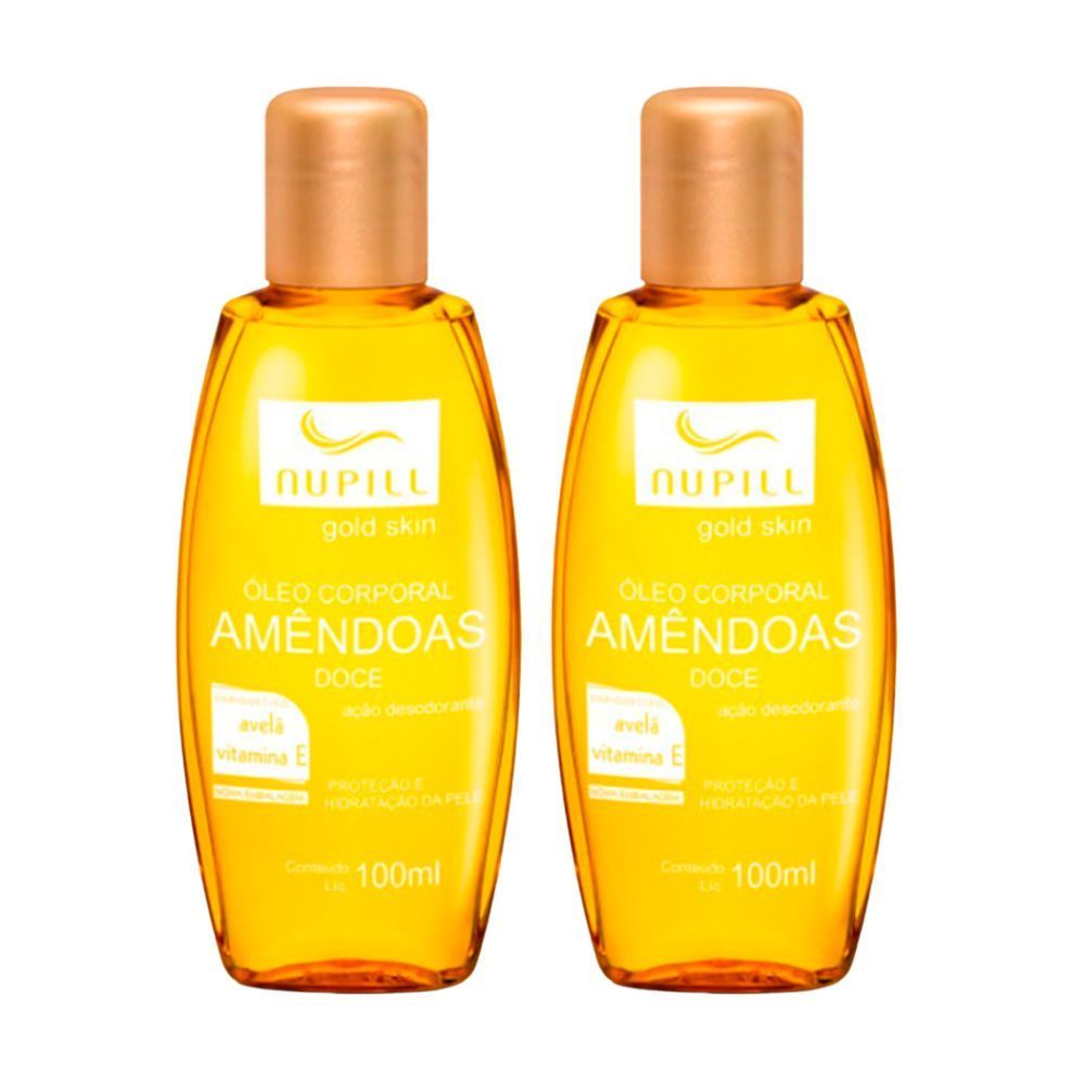 Kit 2 Óleo Corporal Amêndoas Doce Nupill Gold Skin com Óleo de Avelã e Vitamina E 100ml em Oferta na Shopee