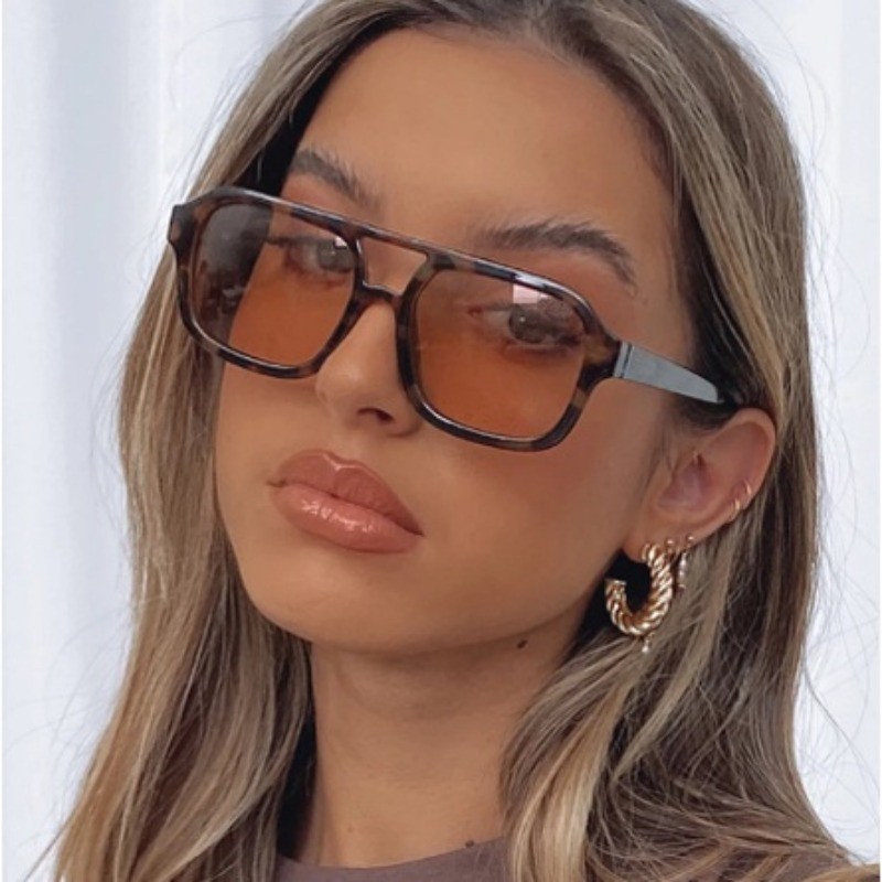 Óculos De Sol Femininos Moda Piloto Pontes Duplas Vintage Lentes Amarelas Lady UV400 Trendy em Oferta na Shopee