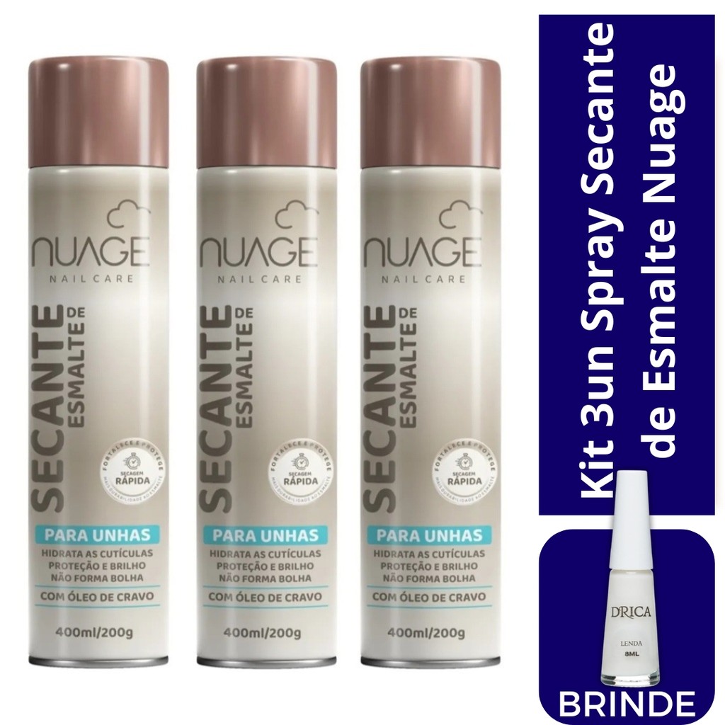 Kit 03un Spray Secante de Esmalte para Unhas 400ml NUAGE + Brinde Esmalte Lenda Drica em Oferta na Shopee