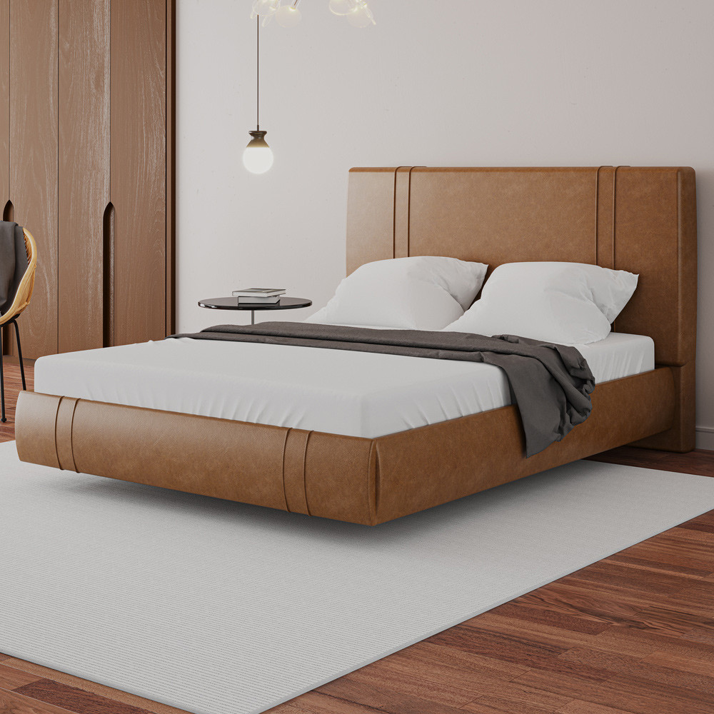 Cama Queen Flutuante Com Cabeceira 160cm Astra W01 Couríssimo Canela - Lyam Decor
