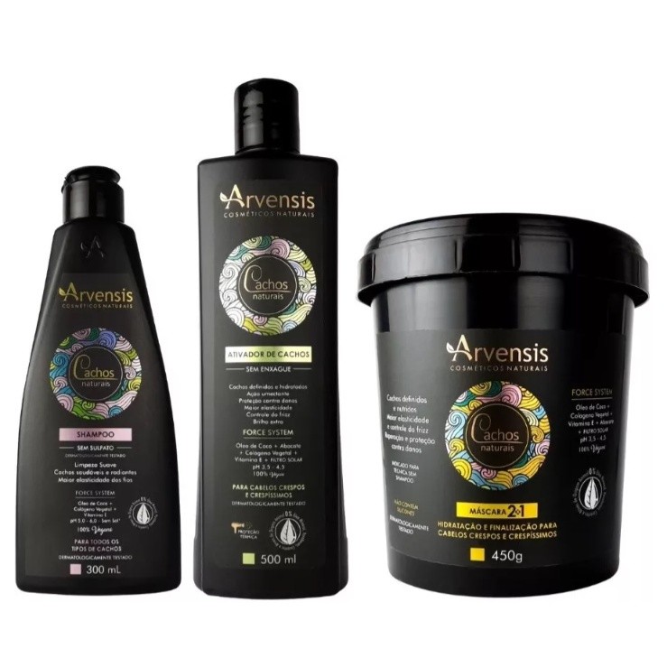 Kit Arvensis Cachos Shampoo + Ativador Crespos + Máscara 2x1