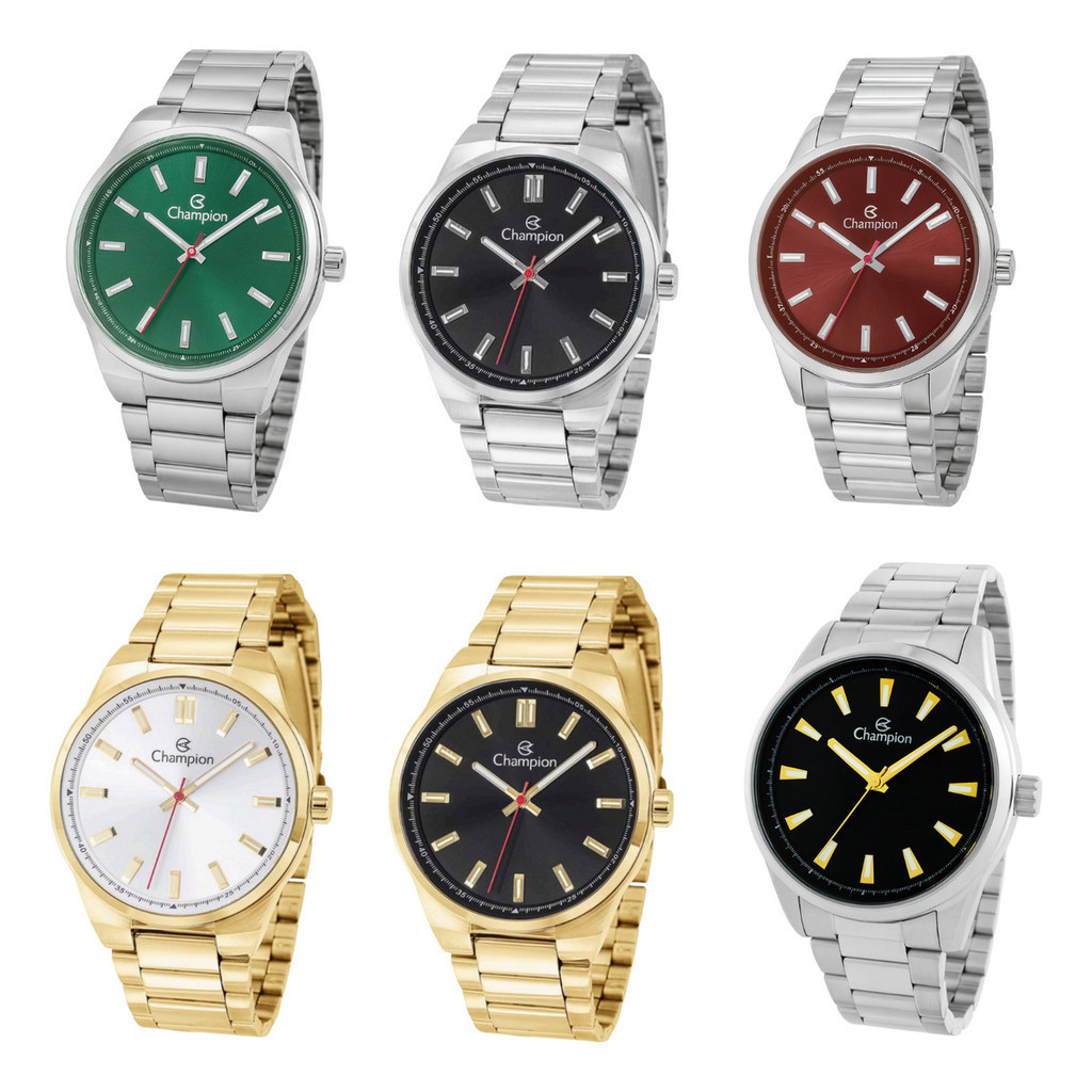 Relógio Masculino Champion Social Original Prova Agua Prateado Dourado Analógico