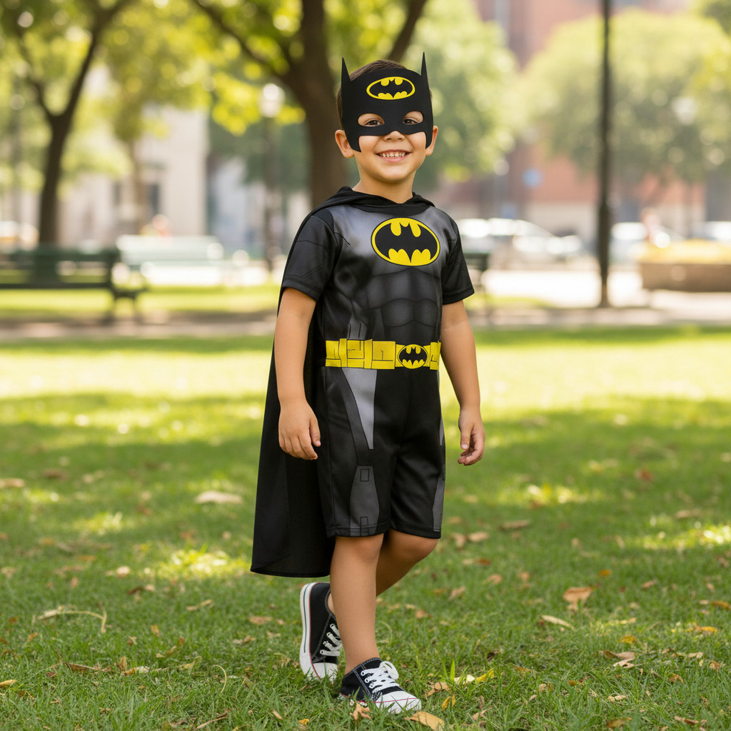 Fantasia Roupa Homen Morcego Bat Herói Menino Curta Com Capa em Oferta na Shopee