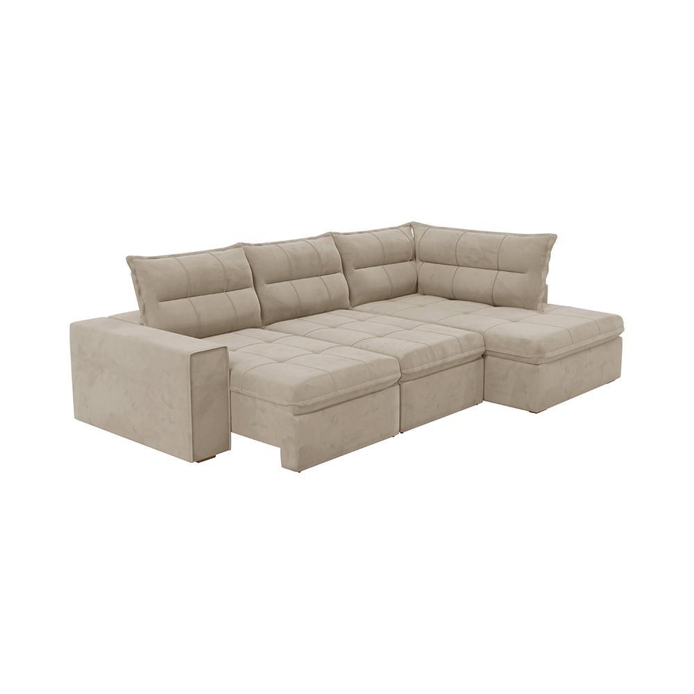 Sofá Retrátil Campus com Chaise 274cm Veludo Bege em Oferta na Shopee